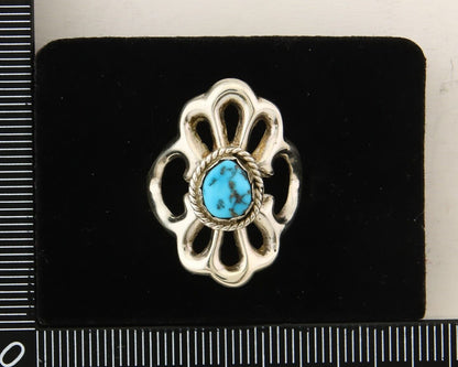 Navajo Concho Ring 925 Sterling Turquoise Native Artist C.80's Size 7.0