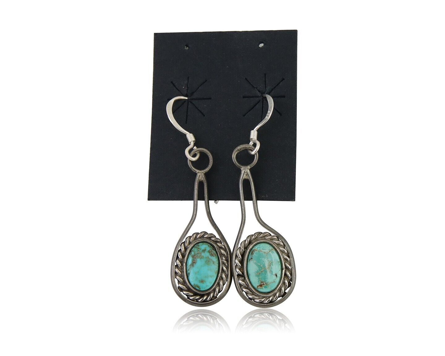 Navajo Dangle Earrings 925 Silver Natural Turquoise Native American Artist C.80s