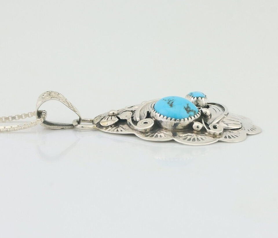 Navajo Necklace 925 Silver Turquoise Native Artist Signed Wilbert Benally C.80s