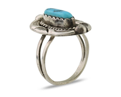 Navajo Ring 925 Silver Sleeping Beauty Turquoise Signed V & N EDSITTY C.80's