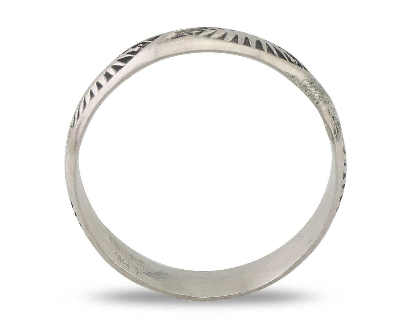Navajo Hand Stamped Band 925 Silver 5.0 mm Signed Larry Chavez Size 8.0 C.80's