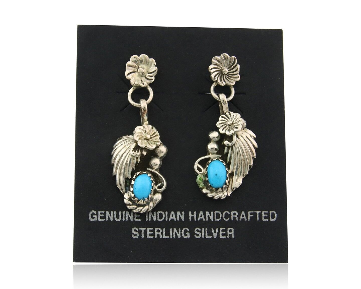Navajo Earrings 925 Silver Natural Turquoise Native American Artist C.80's