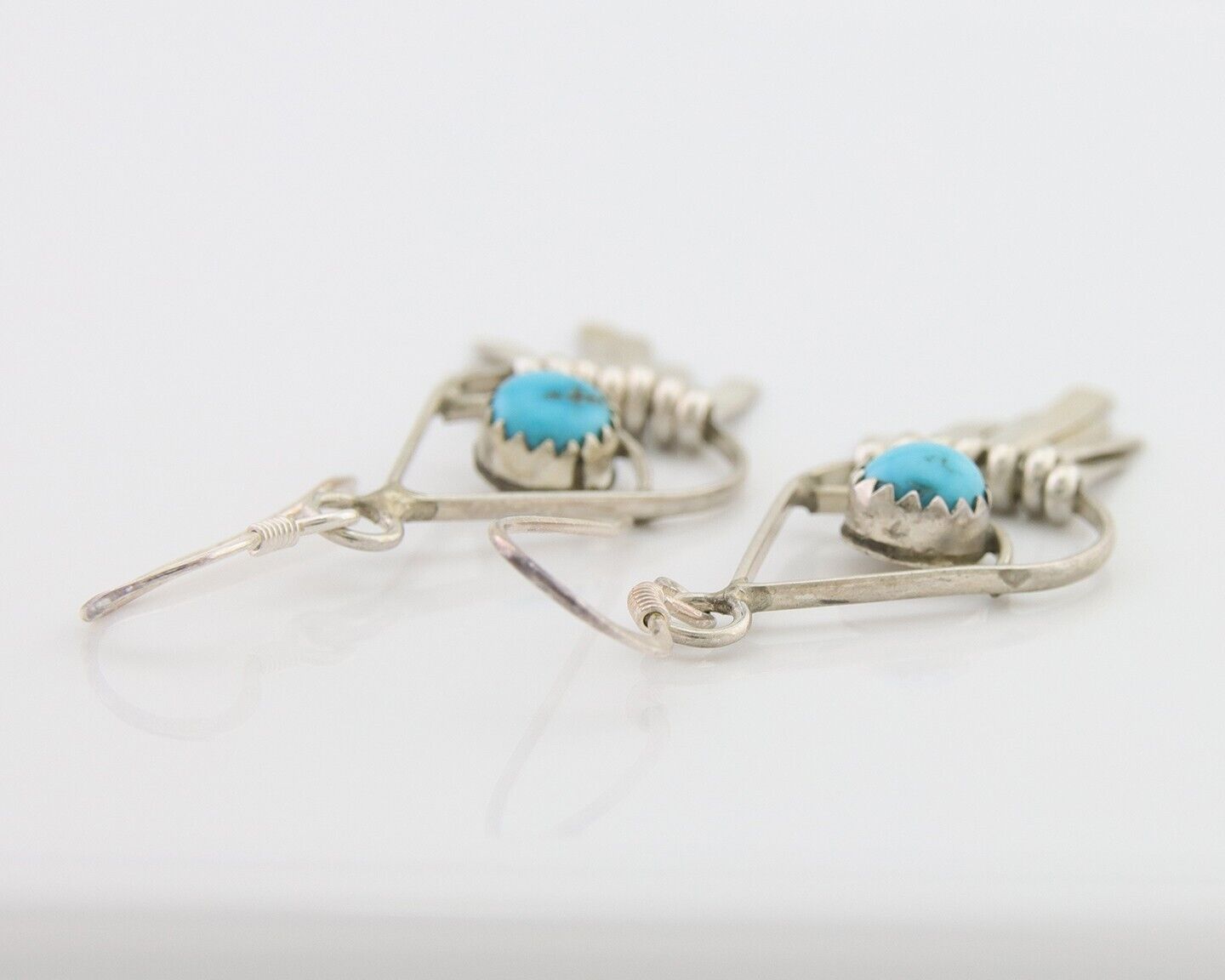 Navajo Dangle Earrings 925 Silver Natural Turquoise Artist Signed JB C.80's
