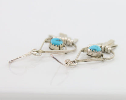 Navajo Dangle Earrings 925 Silver Natural Turquoise Artist Signed JB C.80's
