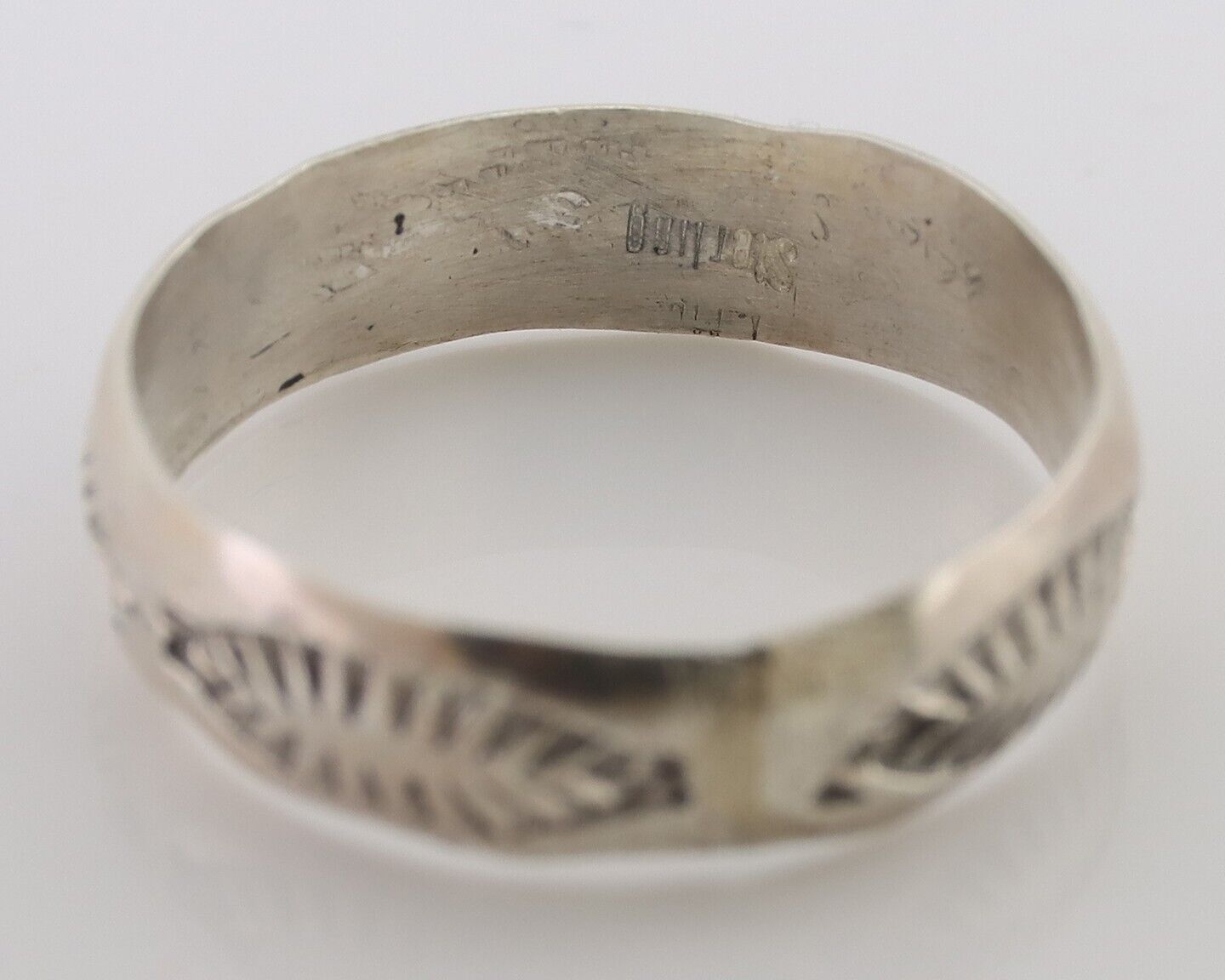 Navajo Hand Stamped Band 925 Silver 5.0 mm Signed Larry Chavez Size 6.5 C.80's