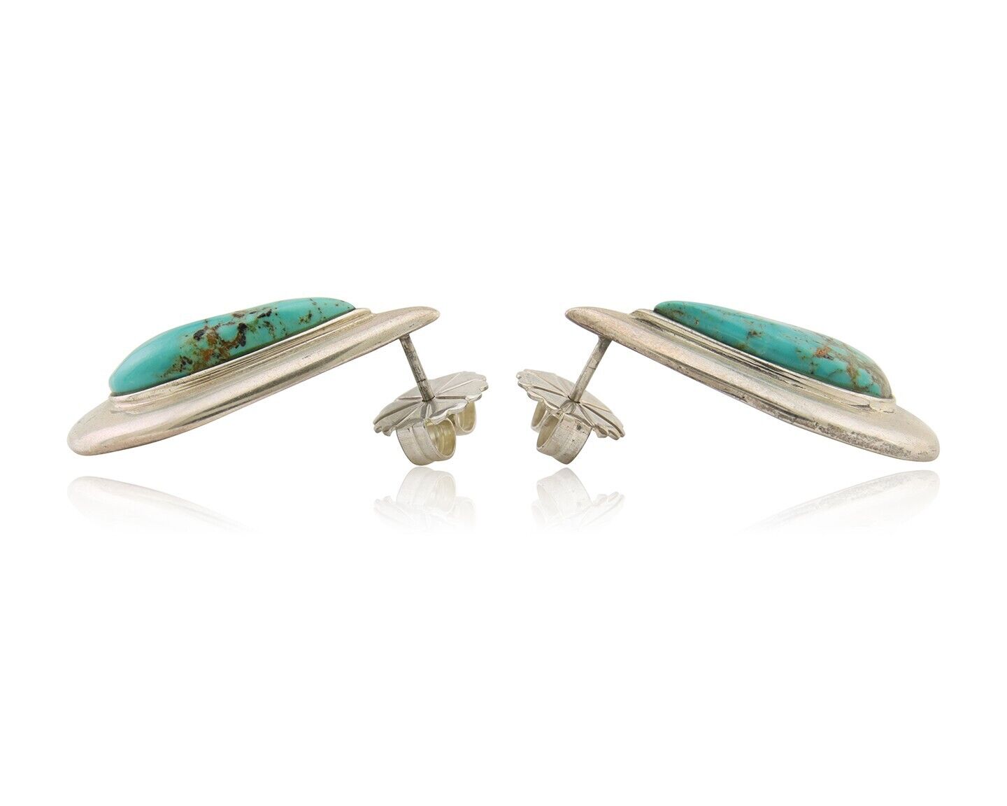 Navajo Dangle Earrings 925 Silver Natural Turquoise Signed Thomas Charay C.1988