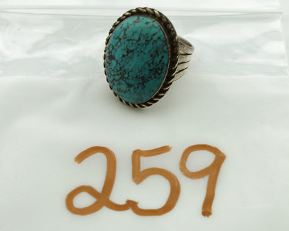 Navajo Ring .925 Silver Blue Spiderweb Turquoise Signed LD C.1980's