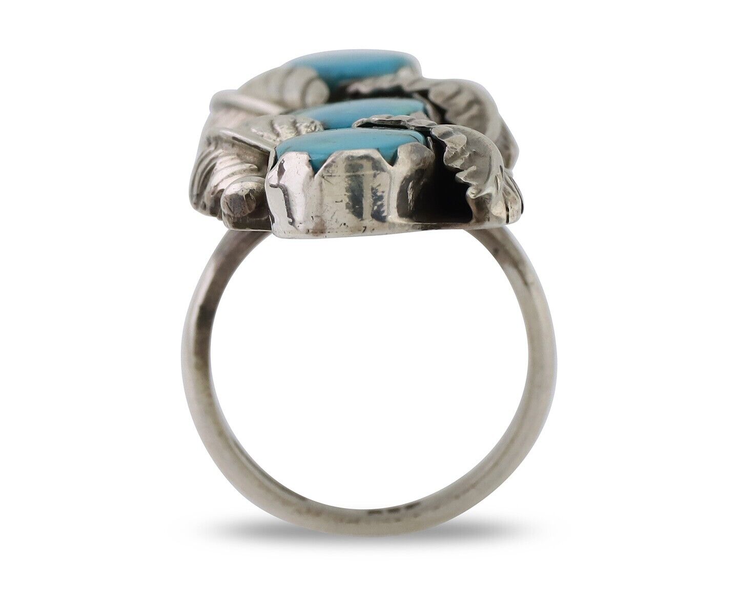 Navajo Ring 925 Silver Kingman Turquoise Native American Artist C.80's