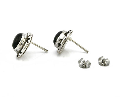 Navajo Hand Stamped Natural Mined Black Onyx .925 SOLID Silver Stud Earrings