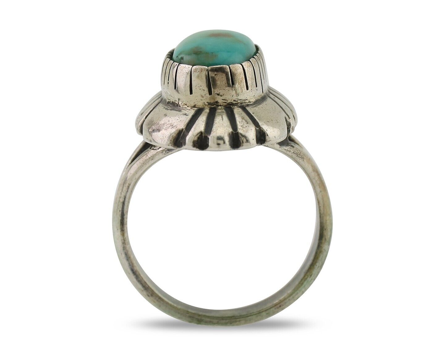 Navajo Ring 925 Silver Kingman Turquoise Signed M Montoya Size 7.0 C.80's