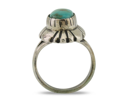 Navajo Ring 925 Silver Kingman Turquoise Signed M Montoya Size 7.0 C.80's