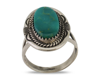 Navajo Hand Stamped Ring 925 Silver Natural Turquoise Native Artist C.80's