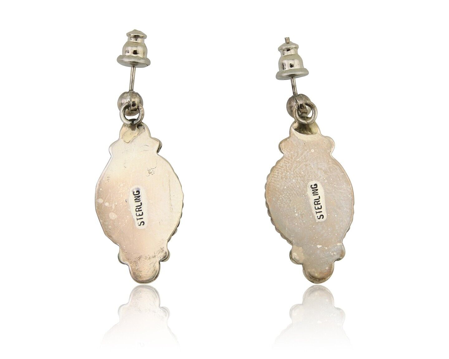 Navajo Dangle Earrings 925 Silver Malachite Native American Artist C.80's