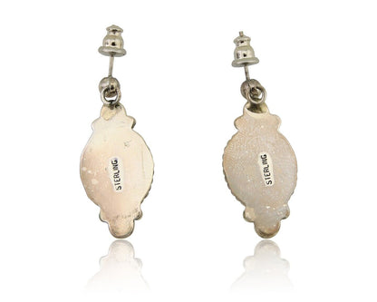 Navajo Dangle Earrings 925 Silver Malachite Native American Artist C.80's