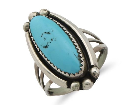 Navajo Ring .925 Silver Sleeping Beauty Turquoise Signed SkyStone Creations C80s