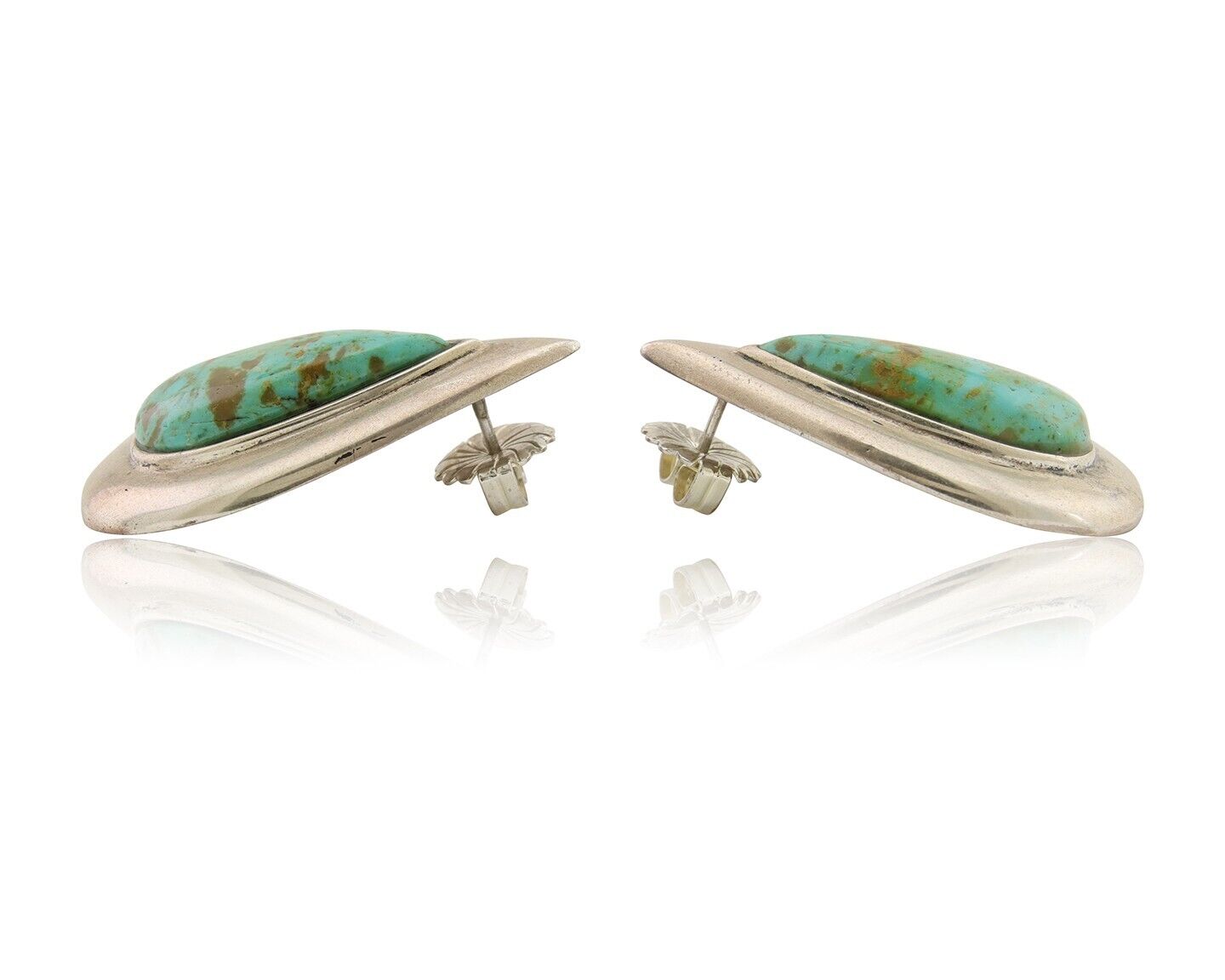 Navajo Dangle Earrings 925 Silver Natural Turquoise Signed Thomas Charay C.1988
