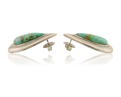 Navajo Dangle Earrings 925 Silver Natural Turquoise Signed Thomas Charay C.1988