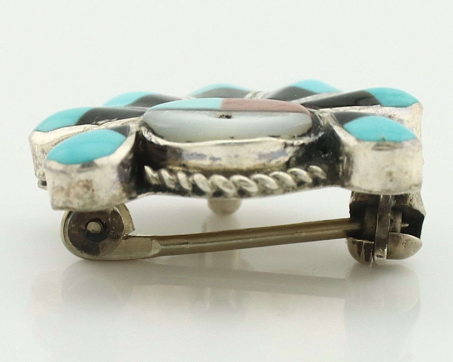 Zuni Pin Pendant .925 Silver Natural Gemstone Native American Artist C.80's