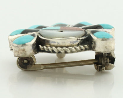 Zuni Pin Pendant .925 Silver Natural Gemstone Native American Artist C.80's