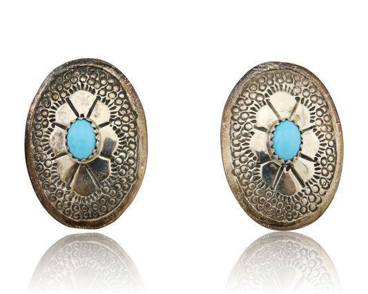 Navajo Earrings 925 Silver Blue Turquoise Native American Artist C.80's