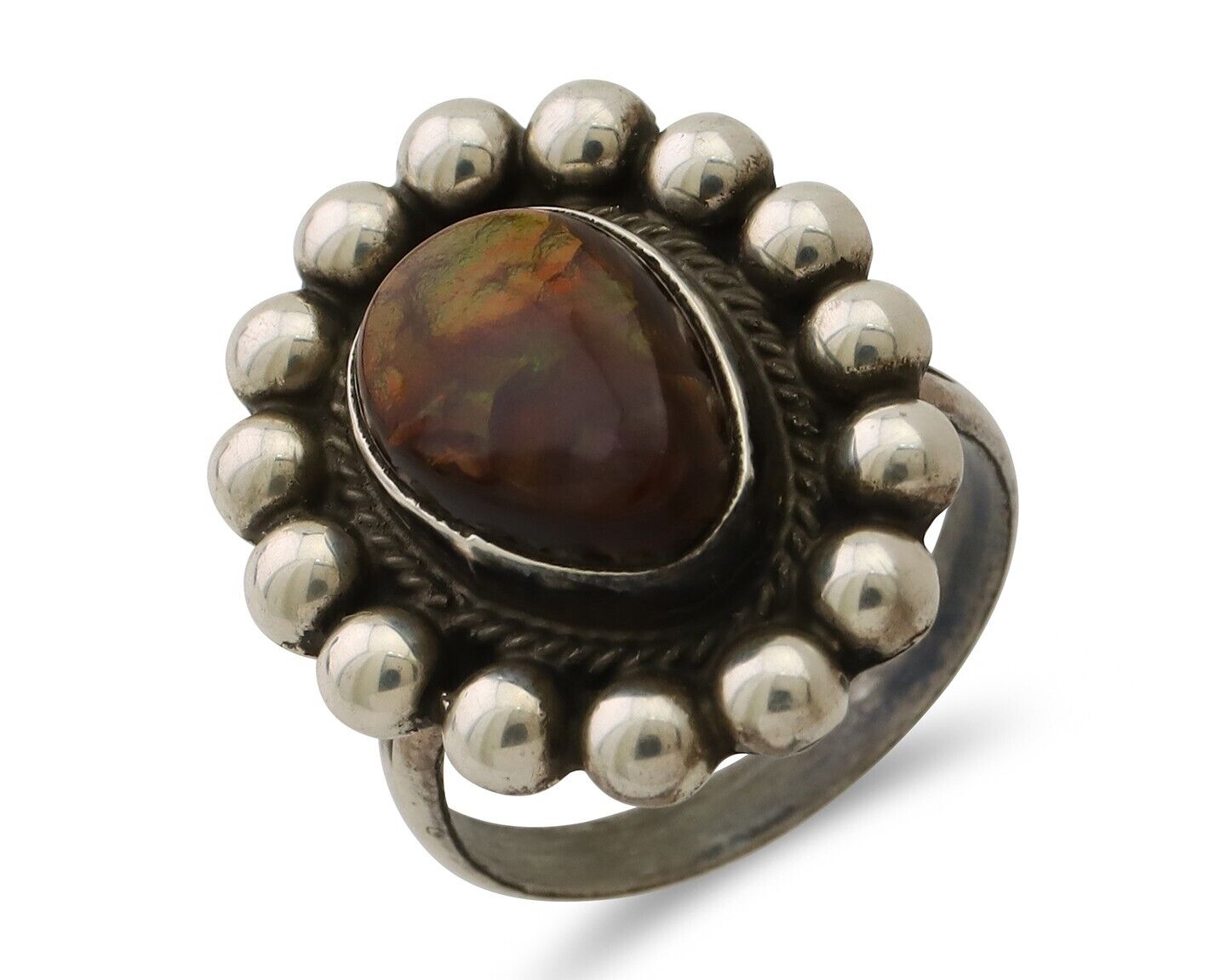 Navajo Handmade Ring 925 Silver Natural Fire Opal Native Artist Size 7.75 C.80's