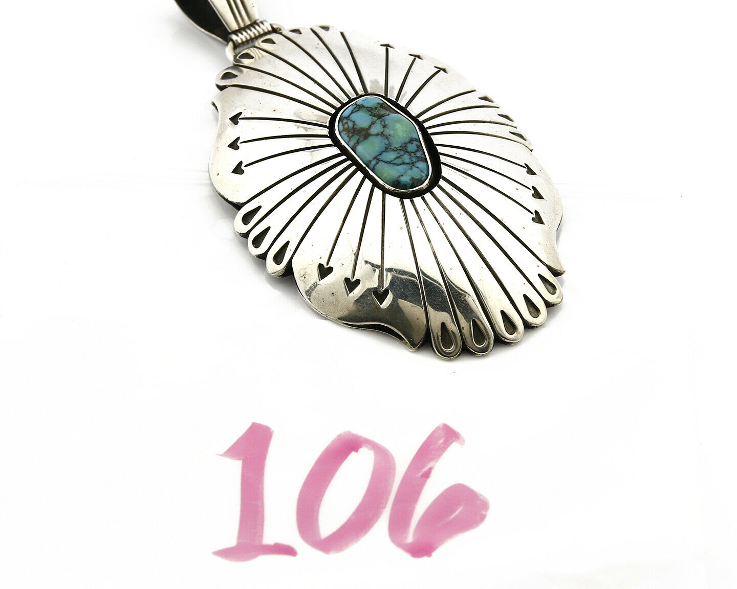 Navajo D Begay Pendant Natural Turquoise .925 Silver Hand Stamped C.80's