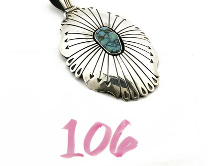Navajo D Begay Pendant Natural Turquoise .925 Silver Hand Stamped C.80's