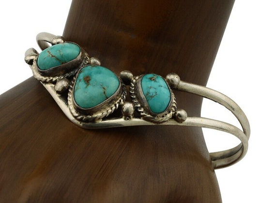 Navajo Bracelet 925 Silver Natural Blue Turquoise Artist Signed MC C.80's