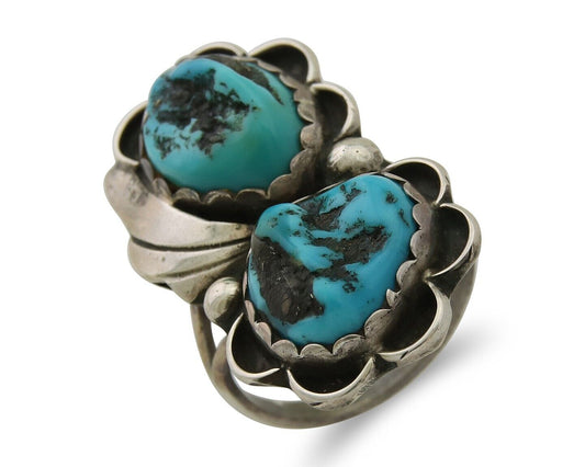 Navajo Handmade Ring 925 Silver Turquoise Artist Signed F C.80's