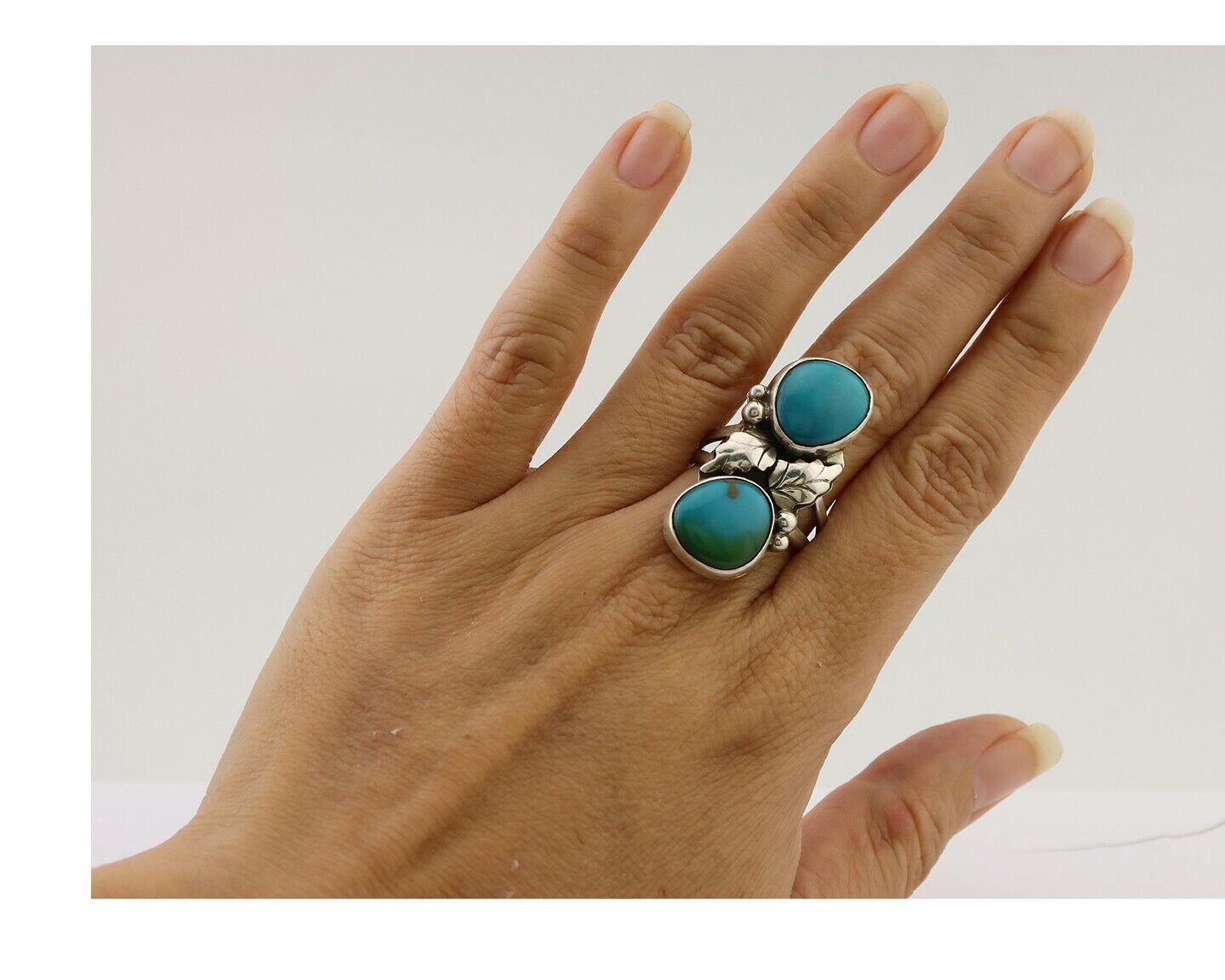 Navajo Ring 925 Silver Kingman Turquoise Artist Signed L C.80's