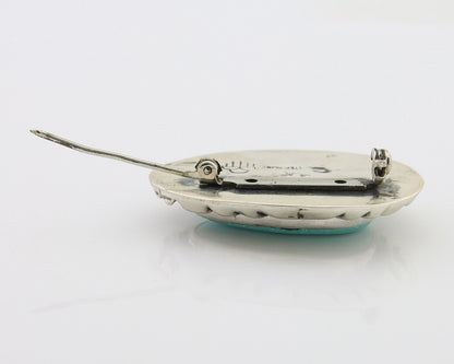 Navajo Pin 925 Silver Natural Mined Turquoise Artist Signed C Montoya C.80's