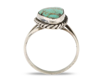 Navajo Ring 925 Silver Natural Turquoise Artist Signed Rabbit Stick C.80's