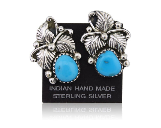 Navajo Earrings 925 Silver Natural Turquoise Artist Signed Roie Jaque C.80's