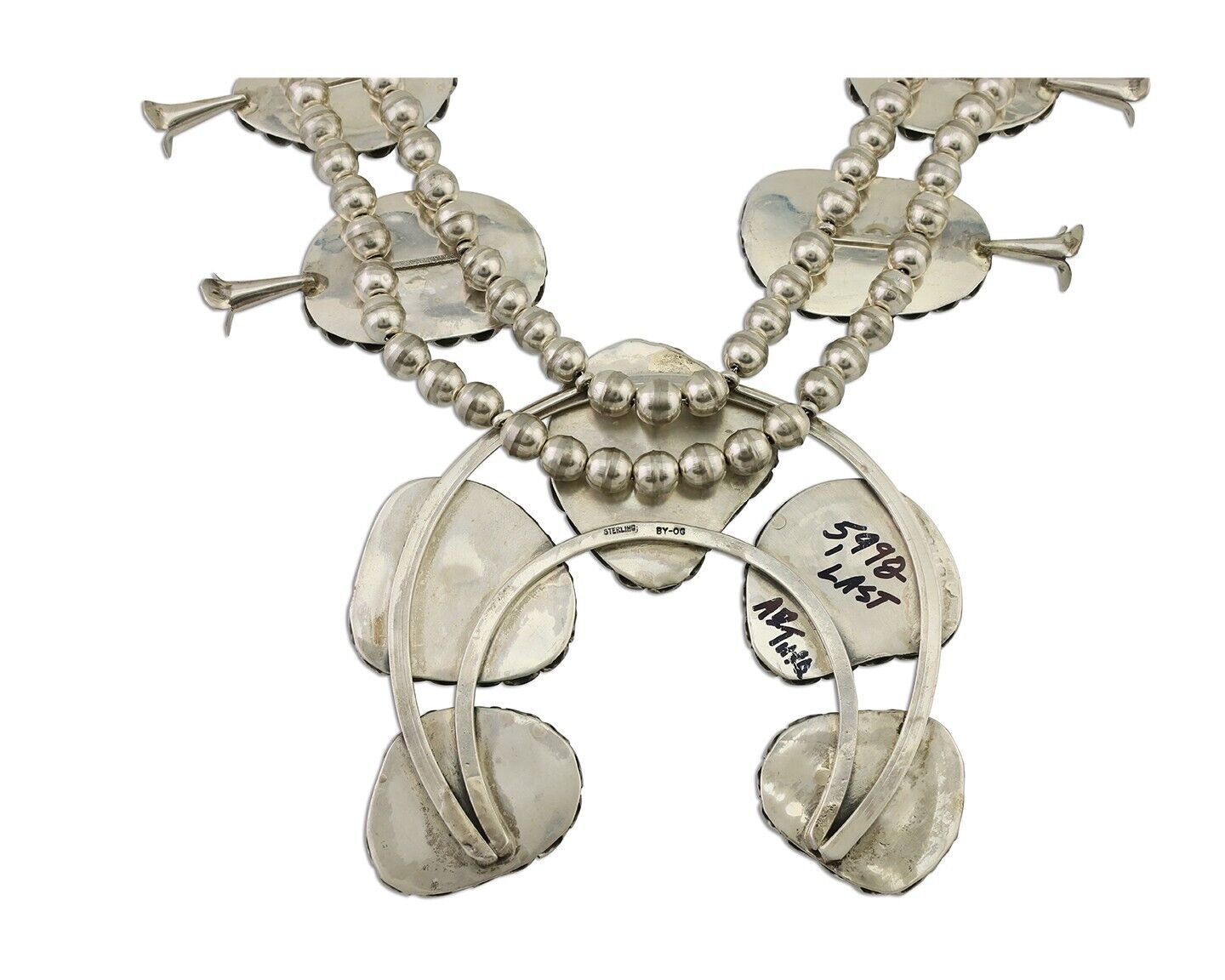 HUGE Navajo Squash Necklace 925 Silver Bisbee Turquoise Signed BY-OG C.80's