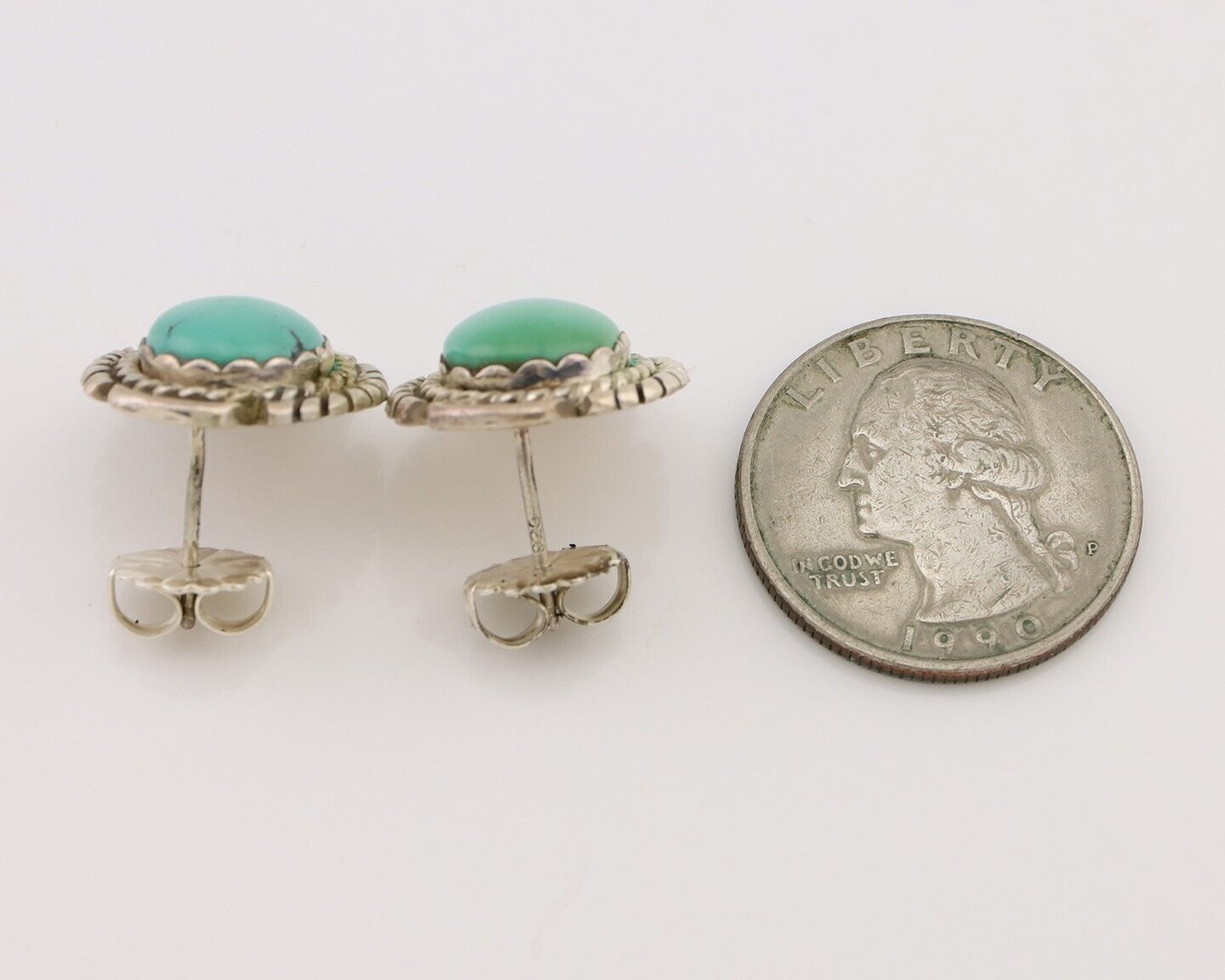 Navajo Earrings 925 Silver Natural Mined Turquoise Native American Artist C.80's