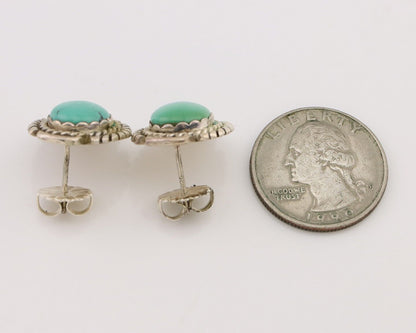 Navajo Earrings 925 Silver Natural Mined Turquoise Native American Artist C.80's