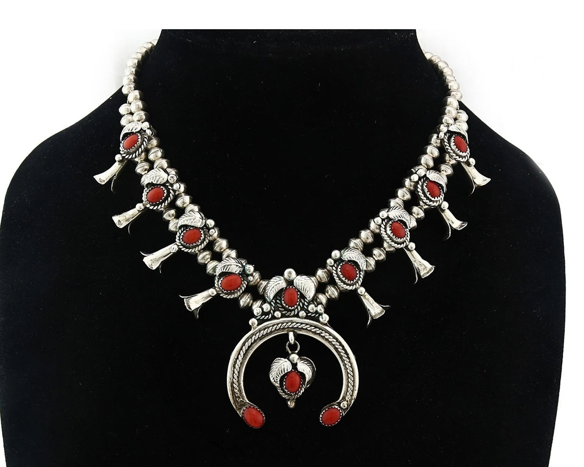 Navajo Squash Necklace Earring Set Sterling Silver Vintage Handmade C.80's