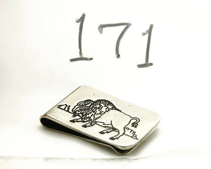 Navajo Money Clip .925 Silver & Nickle Hand Stamped Artist Native C.80's-90's