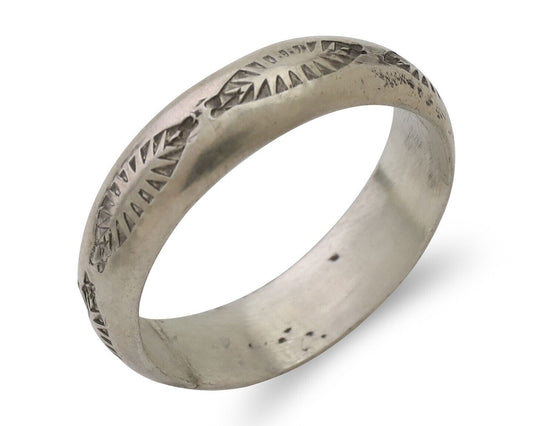 Navajo Hand Stamped Band 925 Silver 6.0 mm Signed Larry Chavez Size 11 C.80's