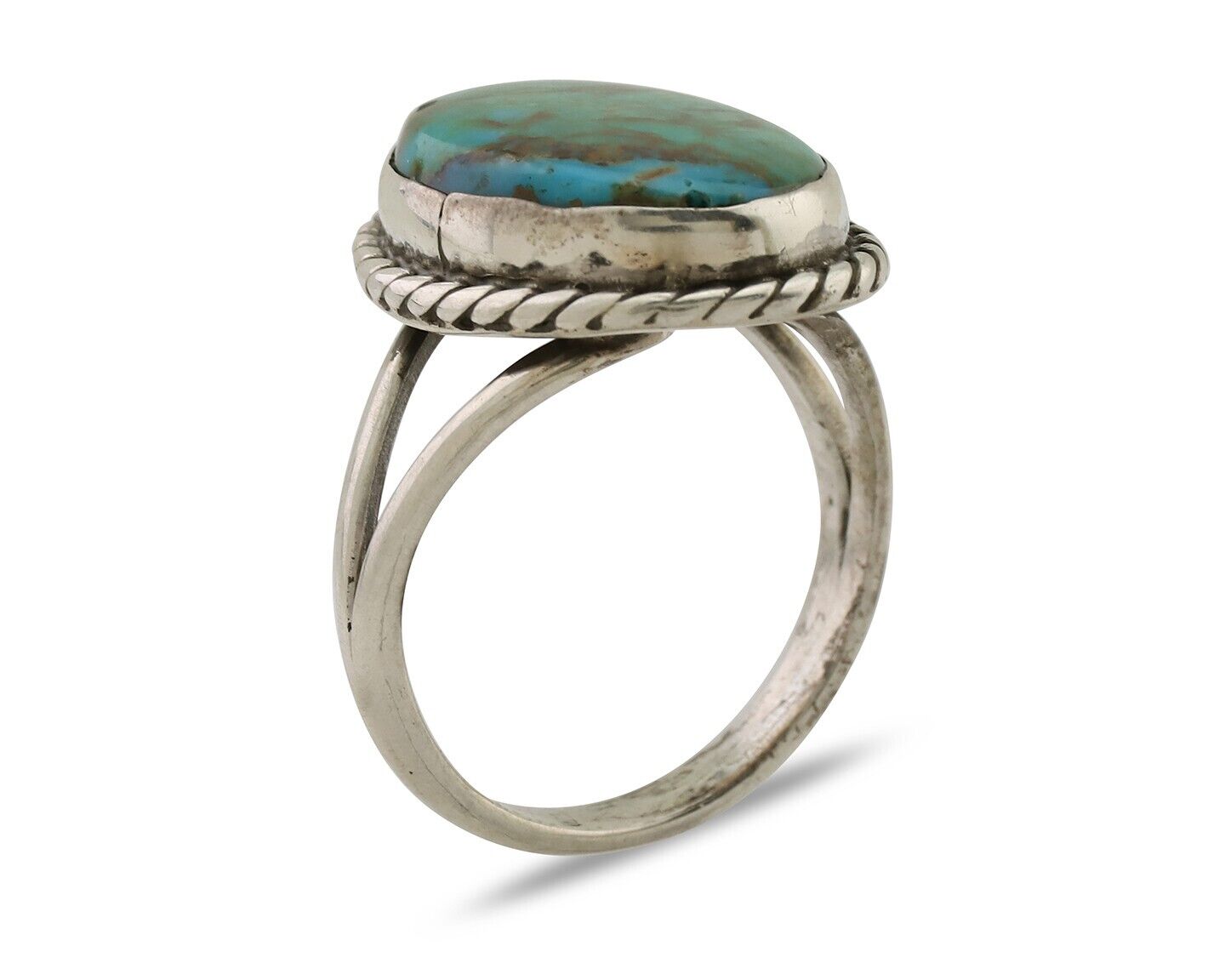 Navajo Ring 925 Silver Kingman Turquoise Native American Artist C.80's