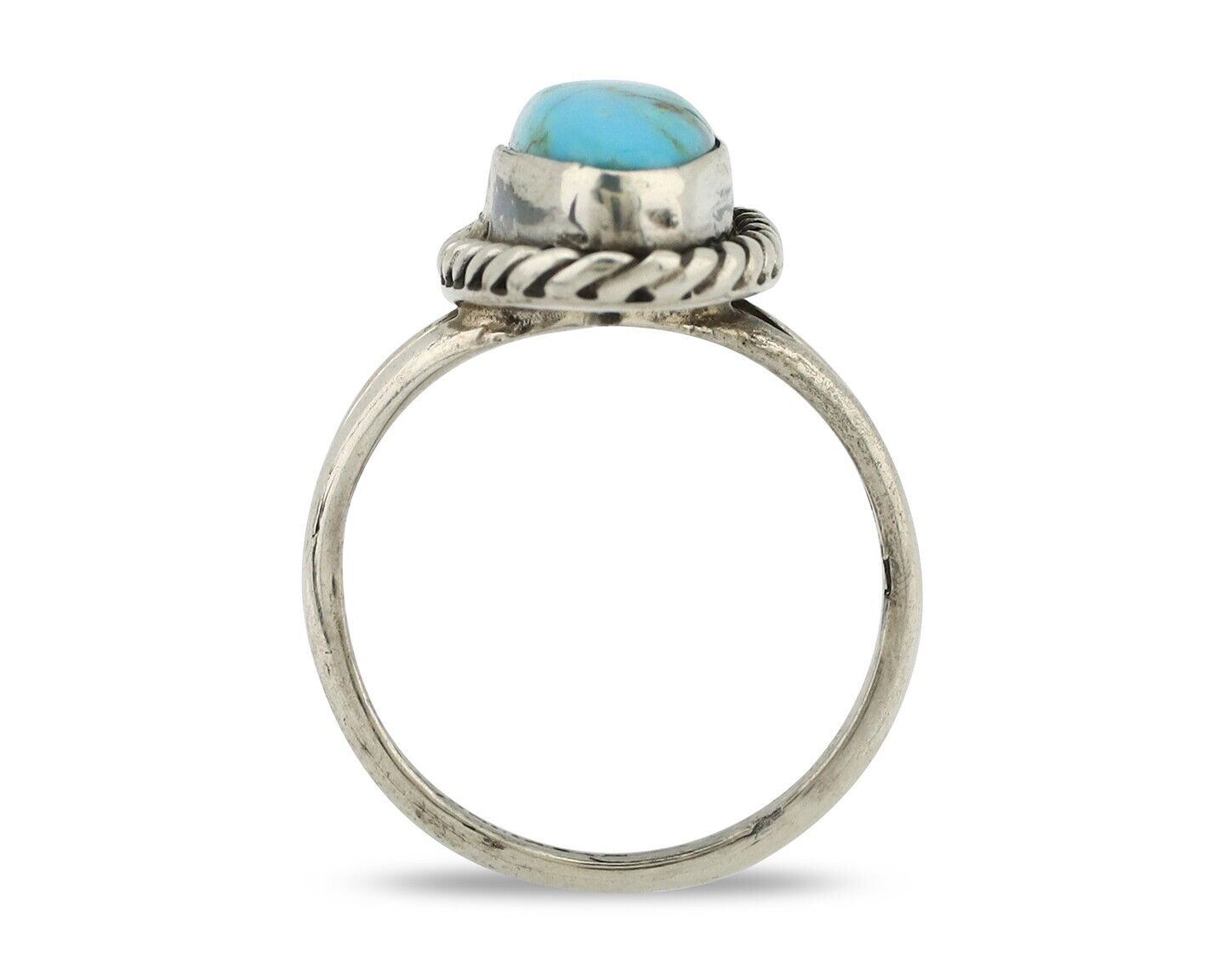 Navajo Ring 925 Silver Kingman Turquoise Native American Artist C.80's