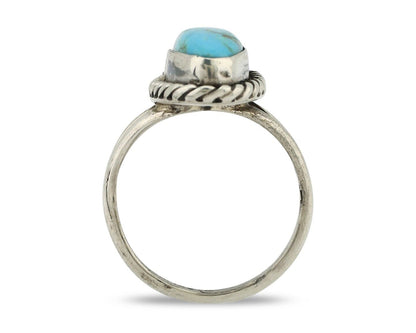 Navajo Ring 925 Silver Kingman Turquoise Native American Artist C.80's
