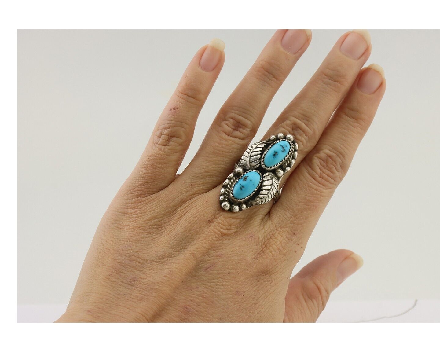 Navajo Ring 925 Silver Sleeping Beauty Turquoise Signed Sharon Cisco C.80's