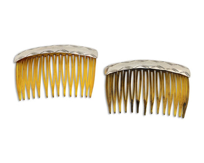 Navajo Hair Comb 925 Silver Hand Stamped Native American Artist 2 Piece Set C80s