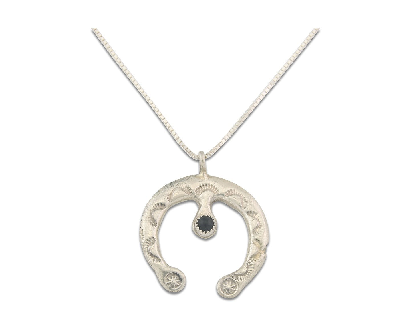 Navajo Sterling Silver Necklace Onyx Sand Cast Authentic Vintage Native American