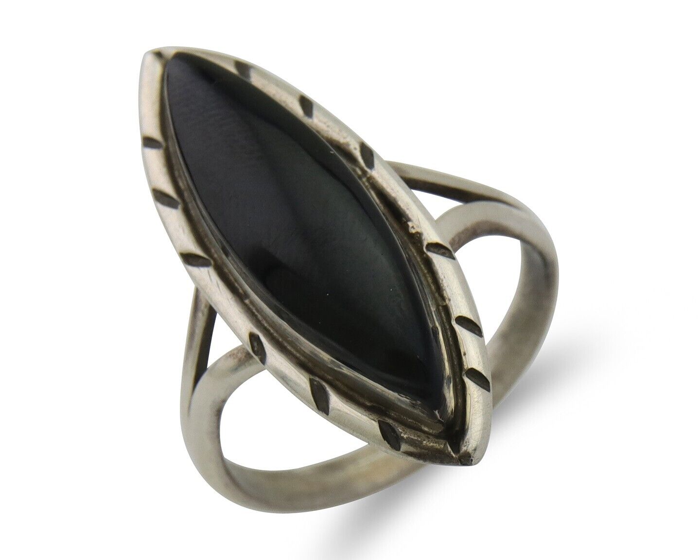 Navajo Handmade Ring 925 Silver Black Onyx Artist Signed M #14 C.80's