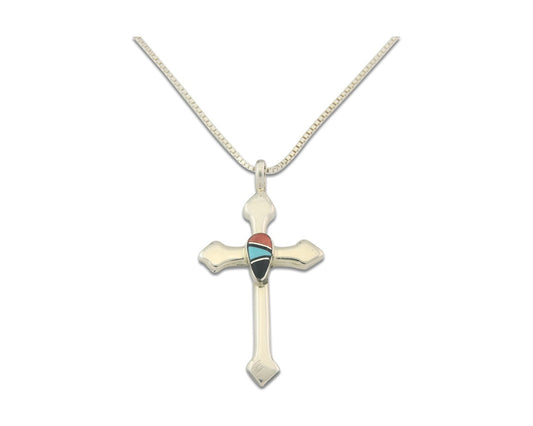 Navajo Cross Necklace Sterling Silver Authentic Natural Gemstones Signed M