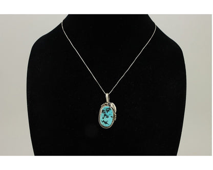 Navajo Necklace 925 Silver Sleeping Beauty Turquoise Signed Justin Morris C.90's
