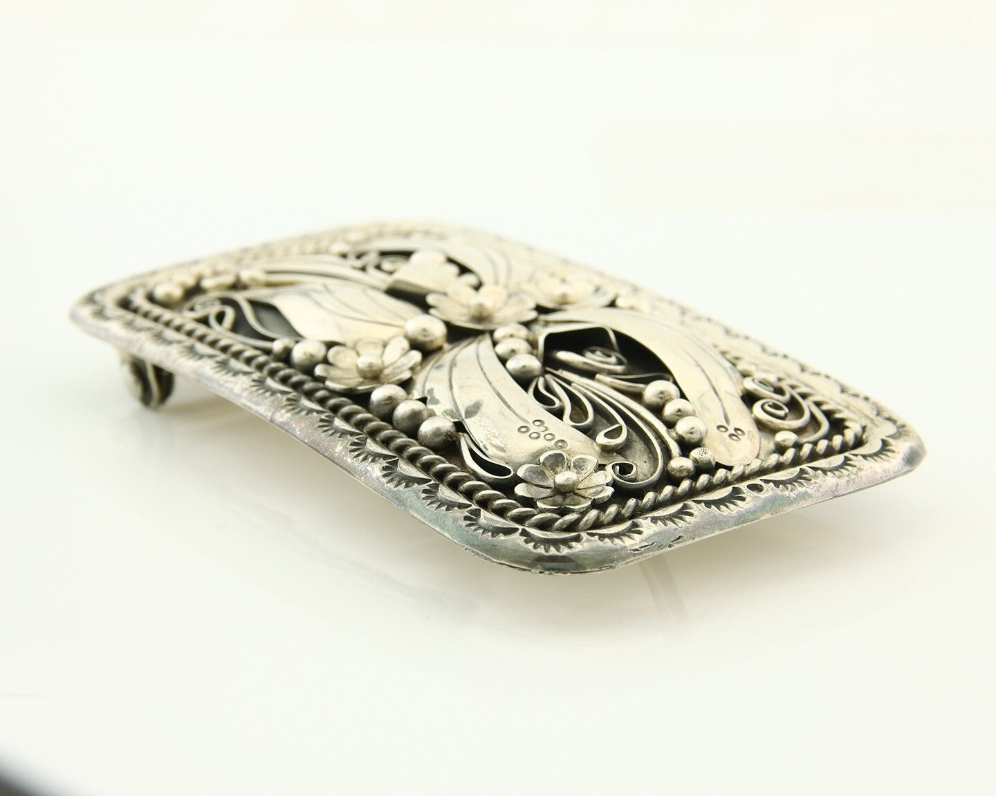 Navajo Belt Buckle 925 Sterling Silver Handmade Signed EEJ 2x3.25 in C.80's