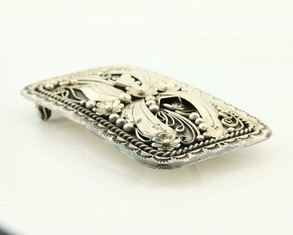 Navajo Belt Buckle 925 Sterling Silver Handmade Signed EEJ 2x3.25 in C.80's